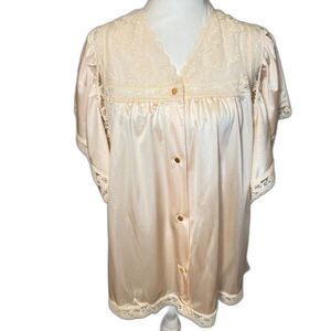 Gilead Vintage Nightgown Peignoir Satin Lace Peach Button Front Womens